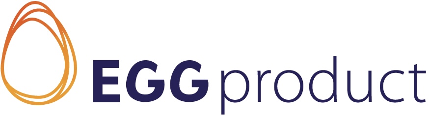 Logo with stylized orange outline of an egg followed by the text 'EGGproduct' in dark blue font.