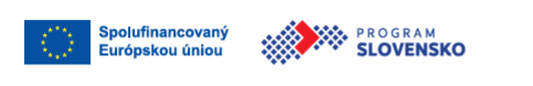 European Union flag next to text 'Spolufinancovaný Európskou úniou' and PROGRAM SLOVENSKO logo with stylized arrows.